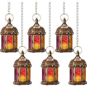 Retisee 6 Pcs 6.7 Inch Moroccan Lantern Decorative Diwali Indoor & Outdoor, Vintage Halloween Mini Candle Holder, Metal Candle Holder, for Table, Patio, Porch, Shelf, Christmas Home Halloween Decor