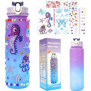 Gifts for Girls, Decorate Your Own Water Bottle Kits for Kids 4 5 6 7 8 9 10 Year Old Girl, Fun DIY Arts and Crafts Gift Toys for Kids Age 4-5-6-8-10-12, Birthday Graduation Gifts for Kid Girl Teens (Purple Blue)