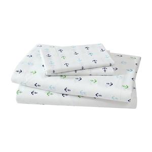 Beatrice Home Fashions Coastal Print Microfiber Sheet Set, Soft, Comfy, 12" Deep Pockets, Queen, Anchors Blue