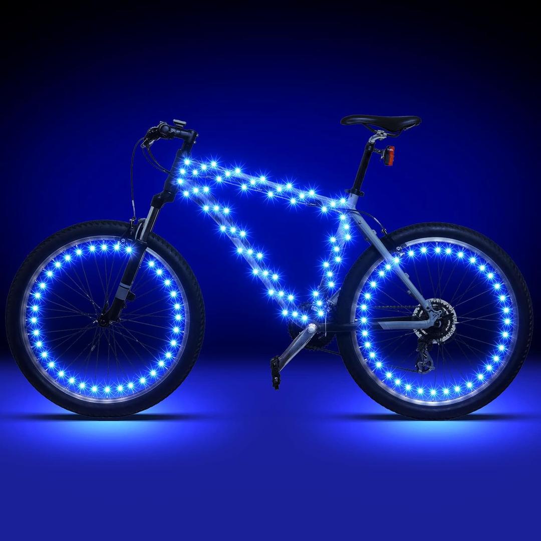 Woanger ,2 Pcs LED Bike Lights for Night Riding Bicycle Frame and Wheel Lights Battery Powered Bike Accessories Gifts for Adults Riding at Night