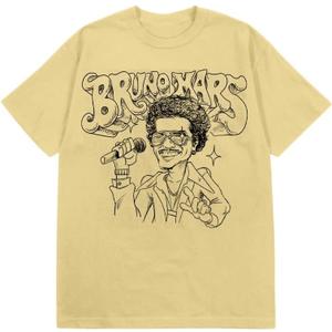 Bruno Mars Unisex Adult Bruno Mars Official Merch Cartoon T-Shirt, Yellow (Medium)