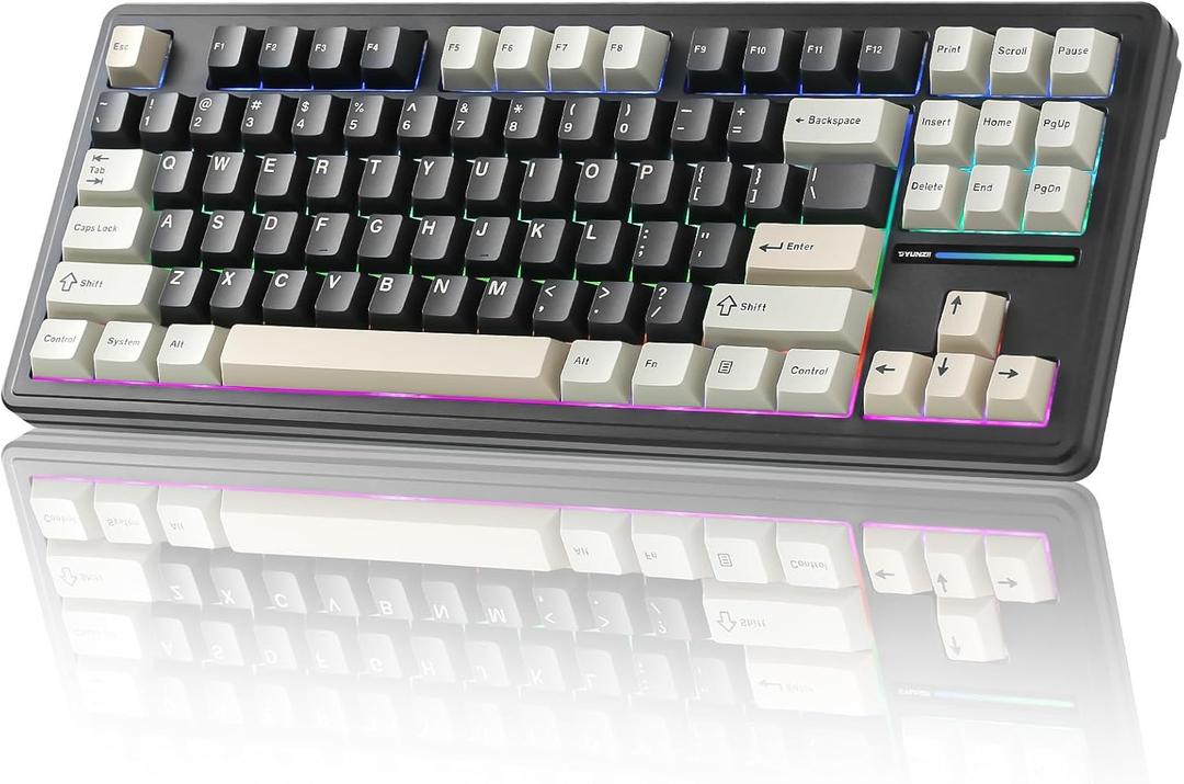 YUNZII YZ87 Gasket Mechanical Keyboard,TKL Wireless Hot Swappable with 5-Layer Padding, BT5.0/2.4G/USB-C NKRO RGB Backlit for Win/Mac (Black, Milk Switch)