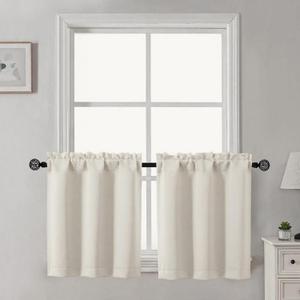 Gwine 24 Inch Length Kitchen Curtains Sets, Light Filtering Half Window Short Curtain Tiers for Bathroom Basement Cabinet Camper Small Windows, 2 PCS, Each 30" Wx24 L, Natural