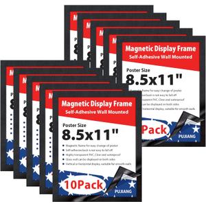 8.5"x 11"Magnetic Sign Holder, Double Sided Window Self-adhesive Frame, Transparent PVC and Strong Magnetic Display Frame for Home/Office/Poster/Certificate/Artwork Display(Black,10Pack)