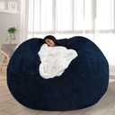 Bean Bag Chair for Adults Kids No Filling Soft Oversized Round Bean Bag Couch Lazy Sofa Cover Love Sack for Bedroom Reading Chair, 5FT, Dark Blue