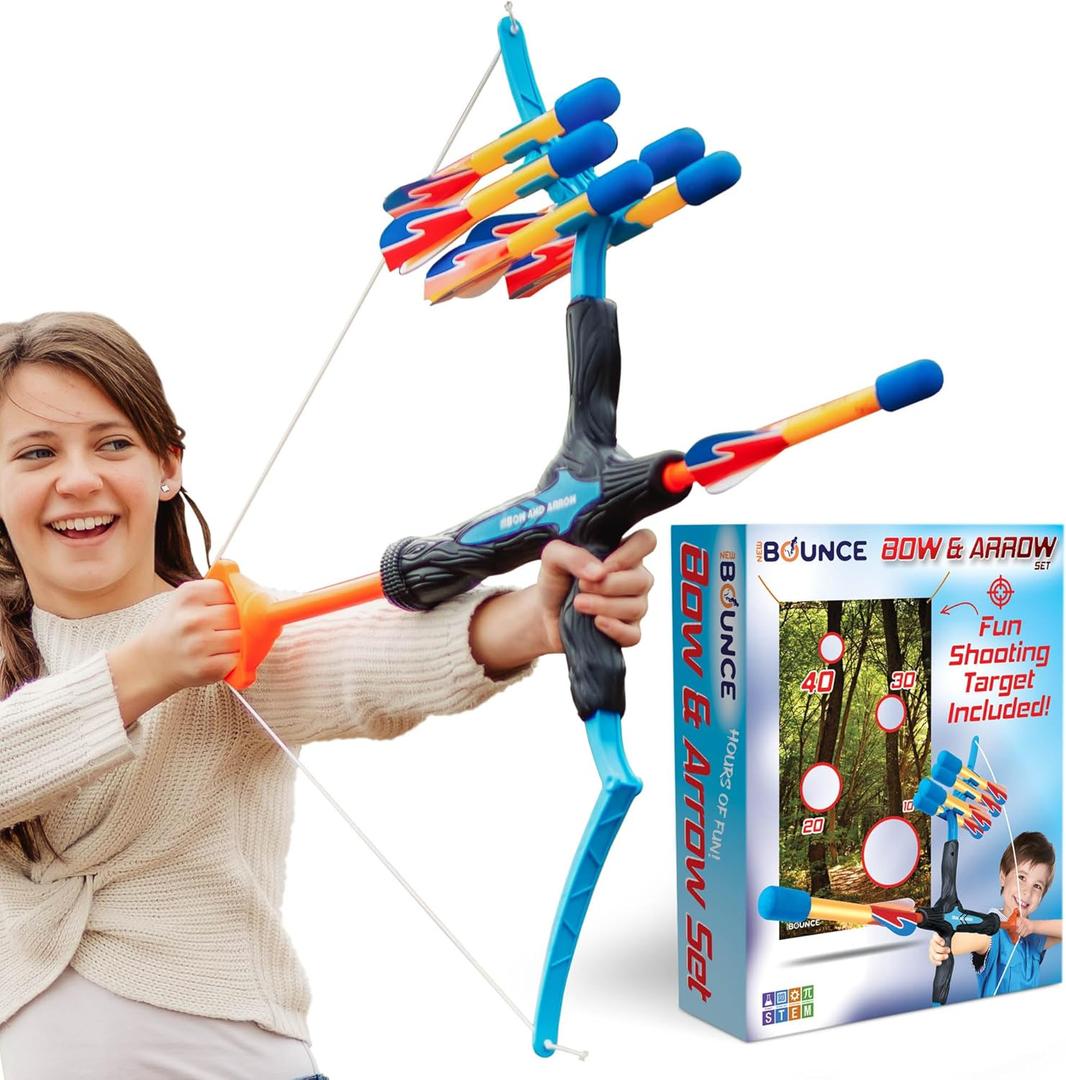 New Bounce Bow and Arrow Set for Kids - Toddler Archery Set - Includes Target Poster - Cool Boys Toys for 8, 9, 10, 11 & 12 Year Old Christmas, Birthday Gifts