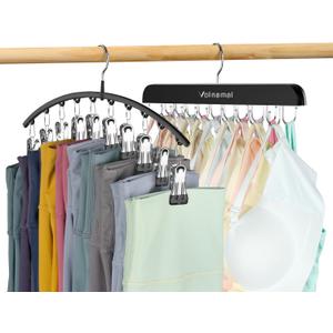 2 Pack Legging Organizer& Bra Hanger, 2 in 1 Space Saving Hanger Max 30 Leggings & Bras Capacity for Closet Organizers and Storage, Metal Yoga Pant Hangers& Foldable Wood Tank Top Organizer (Black)