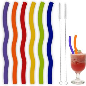 6 PCS Extra Wide Reusable Silicone Straws for Boba, Bubble Tea, Smoothies, BPA-Free with 2 Cleaning Brushes,Customizable Length