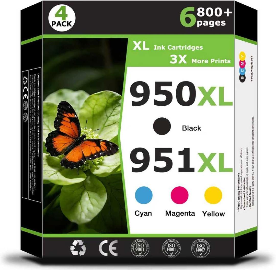 950XL 951XL Ink Cartridges Compatible for HP 951 XL for HP 950 xl Printer Ink 950 951 ink combo pack Work with OfficeJet Pro 8100 8600 8610 8615 8620 8625 8630 8660 251dw 271dw 276dw Printer(4 Pack)