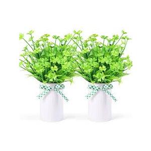 2 Pack Artificial Plants Outdoor Clover Plant Four Leaf with Boston Fern Mason Jar Table Centerpiece, Fake Bushes Shrubs Plants Centerpiece Decor for St. Patrick's Day Spring Garden Home Farmhouse