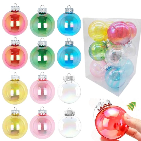 Neioaas 60MM Iridescent Plastic Ball  12PCS Xmas Ornament Balls Set, Plastic Iridescent Decorative Hanging Ornaments for Xmas Tree Wedding Valentine's Day Party Decorations(Multicolored)