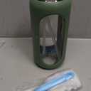 BLUEGO 64oz Glass Water Bottle with Handle and Straw, Motivational Sports Water Bottle with Time Marker and Silicone Sleeve Leakproof Drinking Bottle for Travel Gym Workout, Olive