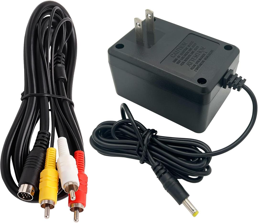 Power Supply and AV Cable for Genesis 2 3, AC Power Adapter and Audio Video RCA AV Cable Compatible with SEGA Genesis 2 3 Console