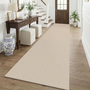 KOZYFLY Cotton 3x12 Runners Rugs for Hallway, Long Washable Runner Rug, Woven Non Slip Kitchen Runner, Braided Entryway Rug, Floor Carpet for Entry, Aisle, Hall, Ivory/Camel/Brown