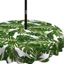 LVTXIII Outdoor Tablecloth with Umbrella Hole and Zipper, 60 Inch Water-Repellent Patio Table Cloth, Round Table Covers for Backyard Garden, Palm Green