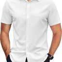 COOFANDY Men's Dress Shirts Short Sleeve Wrinkle Free Business Textured Shirt Casual Button Down Shirts (XX-Large, White)