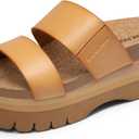 DREAM PAIRS Women's Platform Slides Sandals Comfortable Arch Support Footbed Two Strap Slip-on Fashion Beach Wedge Sandals (7.5, Natural)