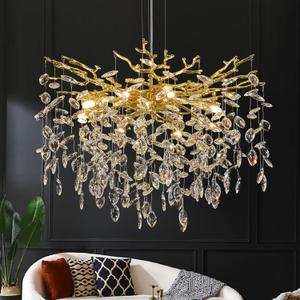 Modern Tree Branch Crystal Chandelier 23.6" Gold Crystal Dining Room Chandeliers 8-Light Luxury Pendant Lighting for Kitchen Bedroom Living Room