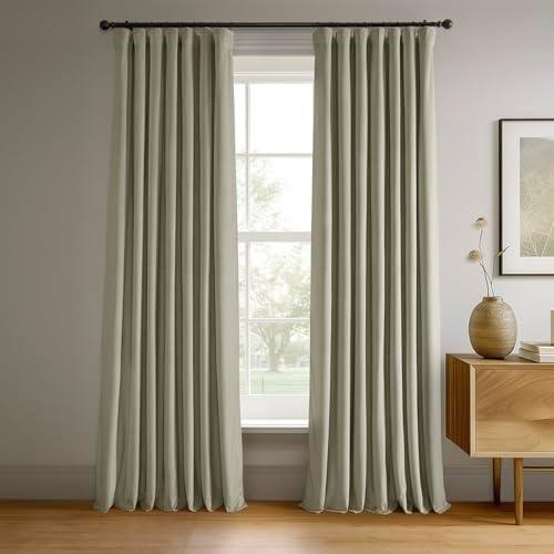 HPD Half Price Drapes Signature Velvet Thermal Blackout Curtains for Living Room 108 Inch Long (1 Panel) Rod Pocket Insulated Blackout Curtains for Bedroom Window Curtains, 50W x 108L, Cool Beige