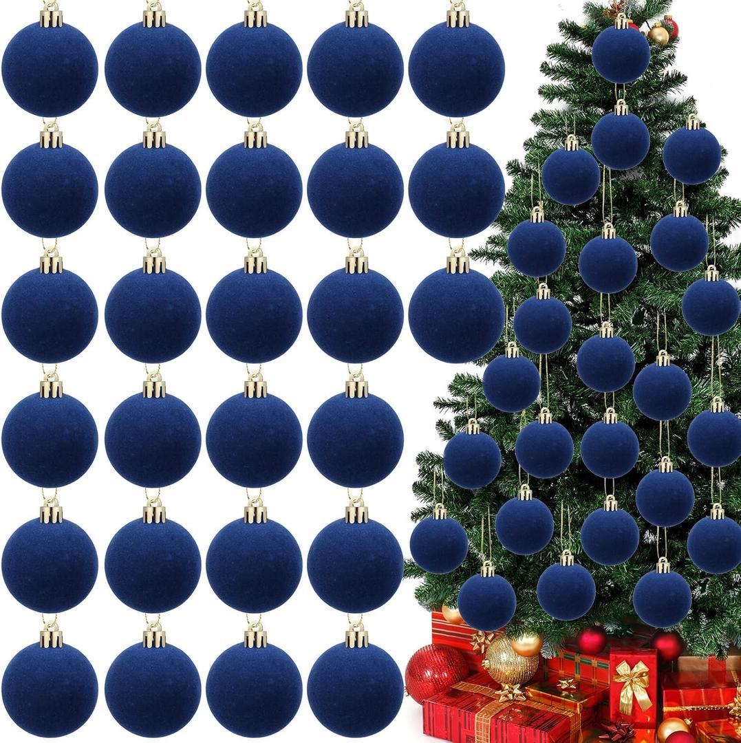Menkxi 30 Pcs Christmas Velvet Balls 1.97 Flocked Christmas Hanging Ornaments Handmade Velvet Balls Xmas Tree Ornaments Xmas Tree Bulbs for Wedding Anniversary Party (Blue)