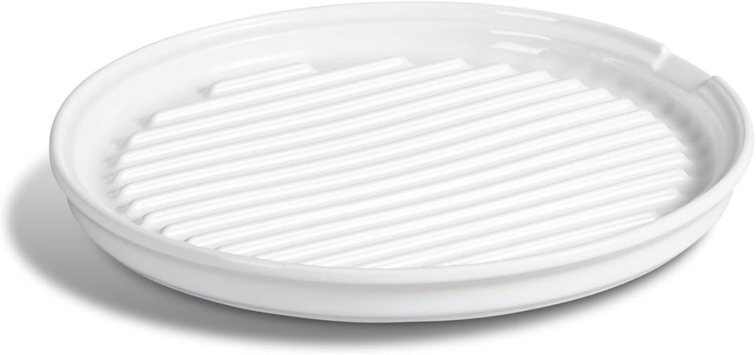 ONEMORE Bacon Rack Ceramic Bacon Cooker Oven Bacon Maker Microwave Meat Rack for Cooking Crisp Bacon - 10 inch Bacon Plate, White