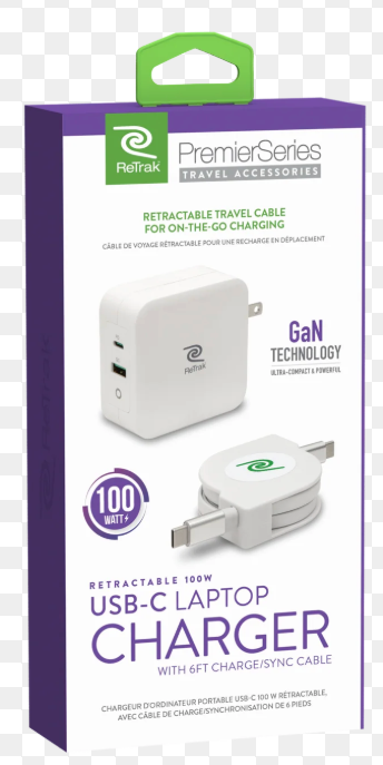 Retractable Travel Cable For On-The-Go Charging GaN Technology USB-C Laptop Charger With 6ft Charge/sync Cable