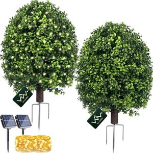 Fake Bushes Boxwood Balls,27‘’ Faux Boxwood Topiary Outdoor Set of 2