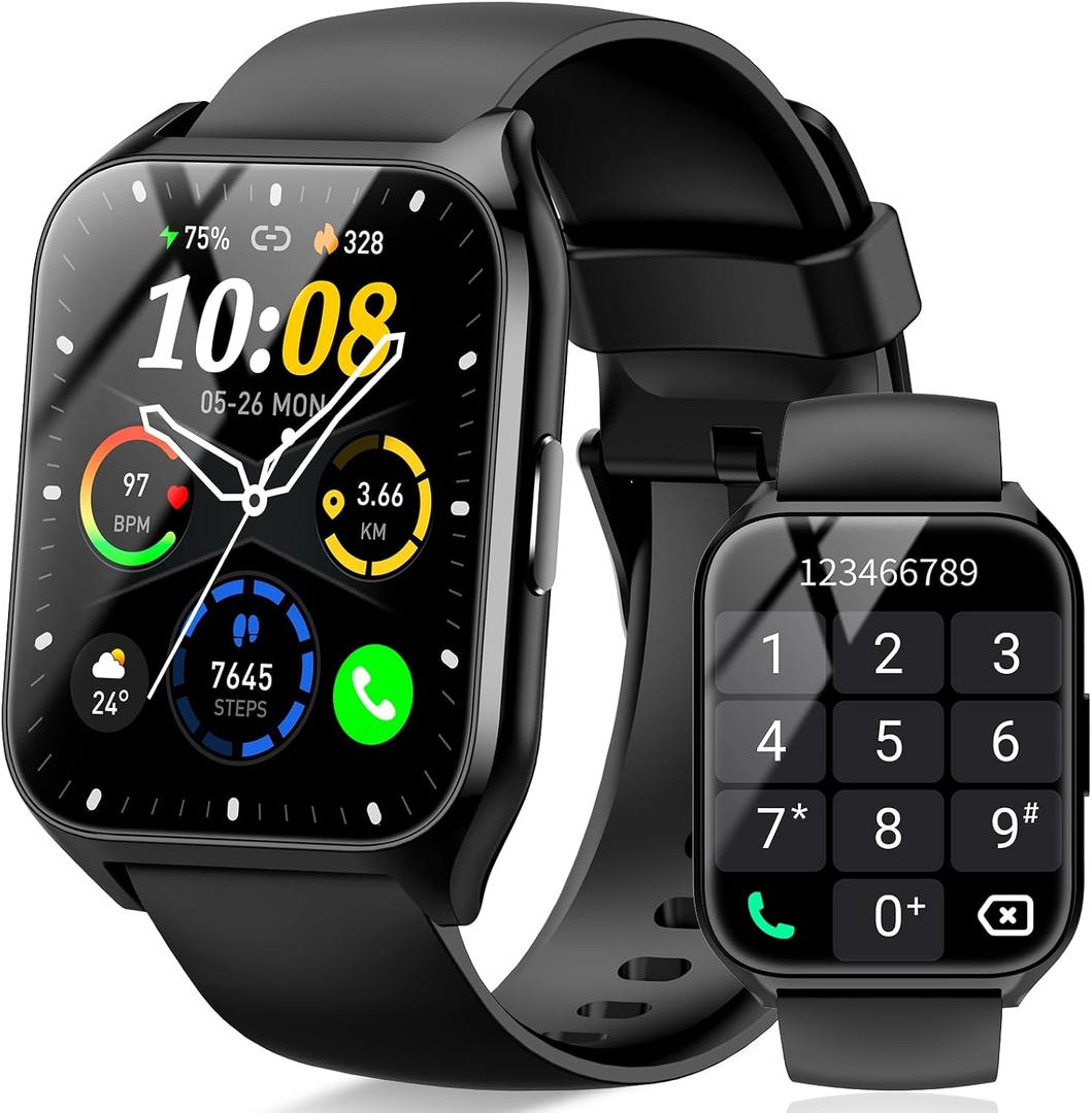 Smart Watch (Answer/Make Call), 1.85" Smartwatch for Men Women, 2025 Fitness Watch, 110+ Sport Modes/Heart Rate/Sleep Monitor/Pedometer, IP68 Waterproof Fitness Activity Tracker for Android iOS, Black