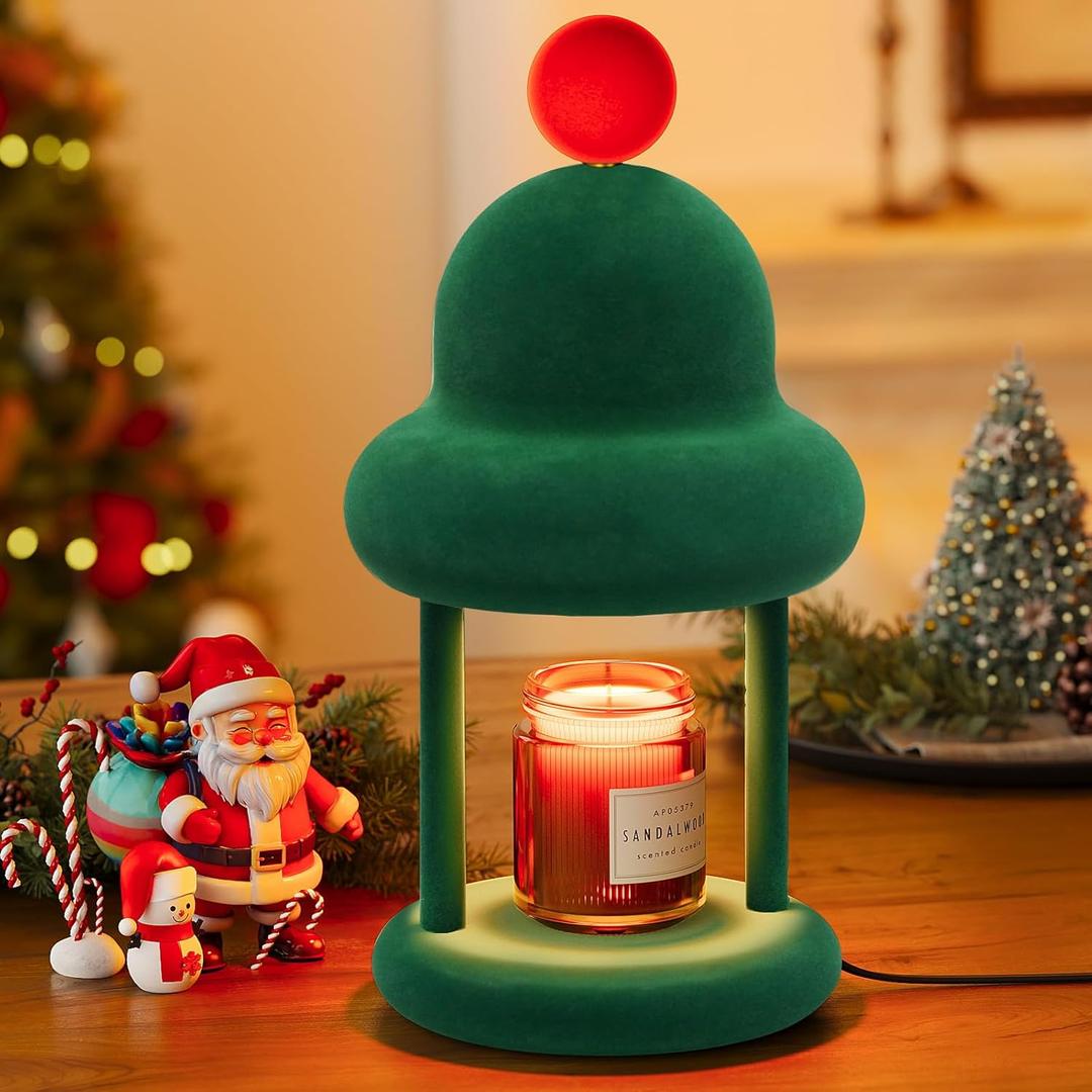 Christmas Candle Warmer Lamp with Timer, Dimmable Wax Warmer Lamp, Flocking Candle Melter Lamp for Jar Candles, Christmas Birthday Gifts for Mom Women (Green)