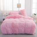 chovy Faux Fur Plush Pink Comforter Cover Duvet Cover Queen - 3PC Bed Set Ultra Soft Shaggy Flannel Velvet Fluffy Fuzzy Bedding（Duvet Cover x 1 Pillowcases x 2）