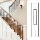 30Pack Wrought Iron Balusters 44 Inches Deck Balusters Combine 1/2" Square Plain Bar Balusters,10 Single Rectangle with 20 Single Straght Metal Balusters Hollow Satin Black, GRMIKBU GB04-30