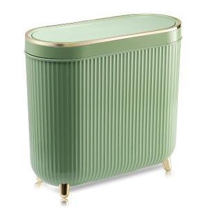 Bathroom Can with Lid 3.2 Gallon Narrow Can Small Plastic Bin 12 Liter with Press Type Lid for Bedroom Bathroom, Mint Green
