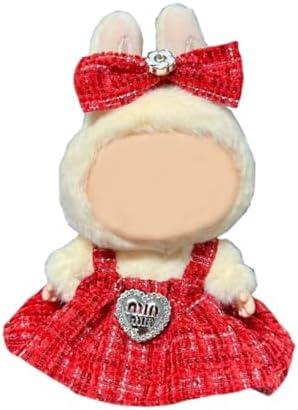 17cm Doll Clothes - Luxury Chic Style Set for 5.91-6.7“ (15-17cm) Dolls, Cute Premium Fashion Doll Outfit with Accessories - Red Plaid Tweed Dress +Plaid Bow