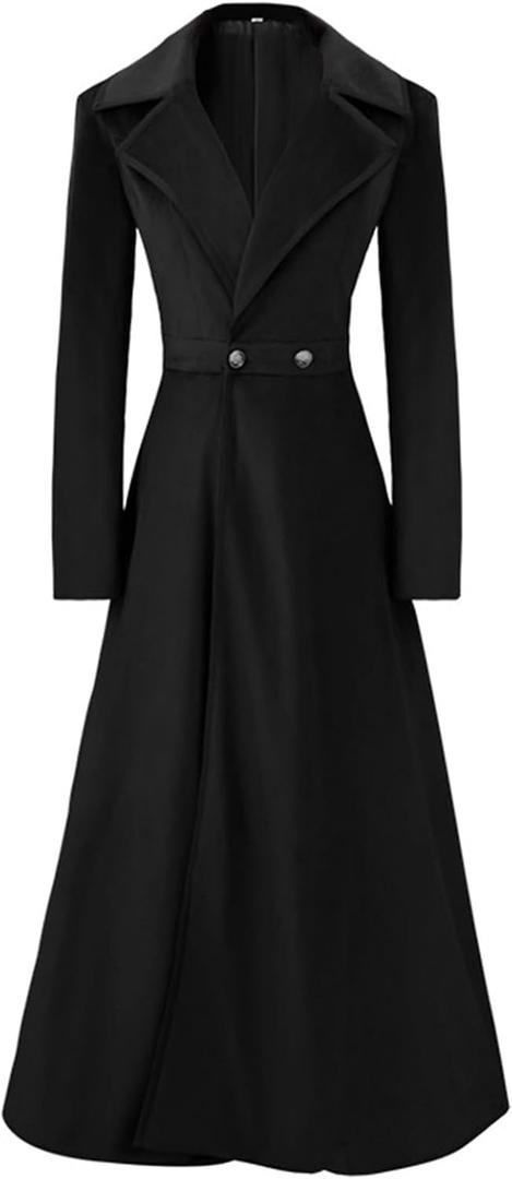 Womens Victorian Trench Coat Double Breasted Long Jacket Medieval Vintage Windbreaker Overcoat, XXL