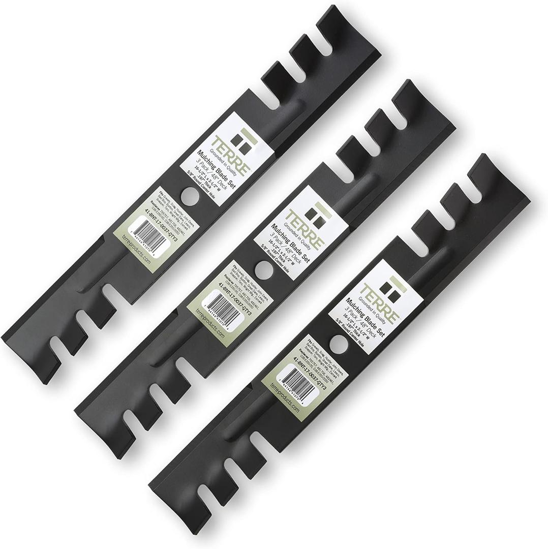 Terre Products, 3 Pack Mulching Lawn Mower Blades, 48 Inch Deck, Compatible with Gravely, Scag, Hustler, John Deere, Bad Boy, Replacement for 795757, 481706, 482461, 038-5350-00