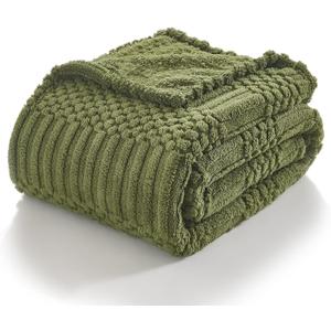 lifein Throw Blanket for Couch-Soft Boho Bed Throw Blanket, Green Fleece Cute Tan Fluffy Lightweight Cozy Blanket for Spring(50x60,Green)