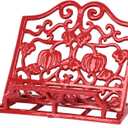 Vintage Cookbook Stand, Robust Wrought Cast Iron Recipe Book Holder for Kitchen Counter, Large Metal Cook Book Stand with Pumpkin Design, Red