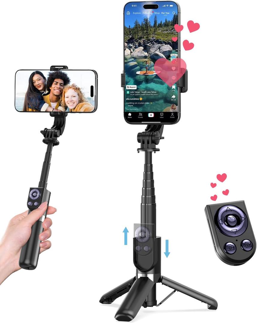 Selfie Stick Tripod with Detachable Wireless Remote, Extendable 32 Tripod for iPhone Compatible with Android, Portable Lightweight Aluminum Phone Tripod Stand for Travel