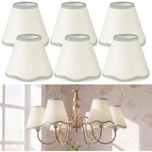 VIHOSE Set of 6 2.9" Top x 5.9" Bottom x 5.1" Height Lamp Shade with Petal Edge Chandelier Shades Fabric Scalloped Lampshade for Floor Wall Lamps Table Living Room Bedroom (Light Green Edge)