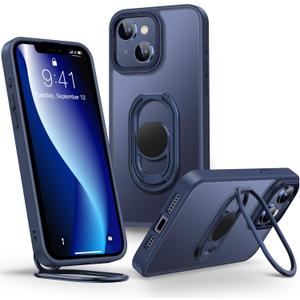 Shields Up for iPhone 13 Case with Stand, Phone Case with Double Ring Holder [Adjustable & Foldable] Protective Translucent Matte Cover for iPhone 13 6.1 inch - Frosted Blue