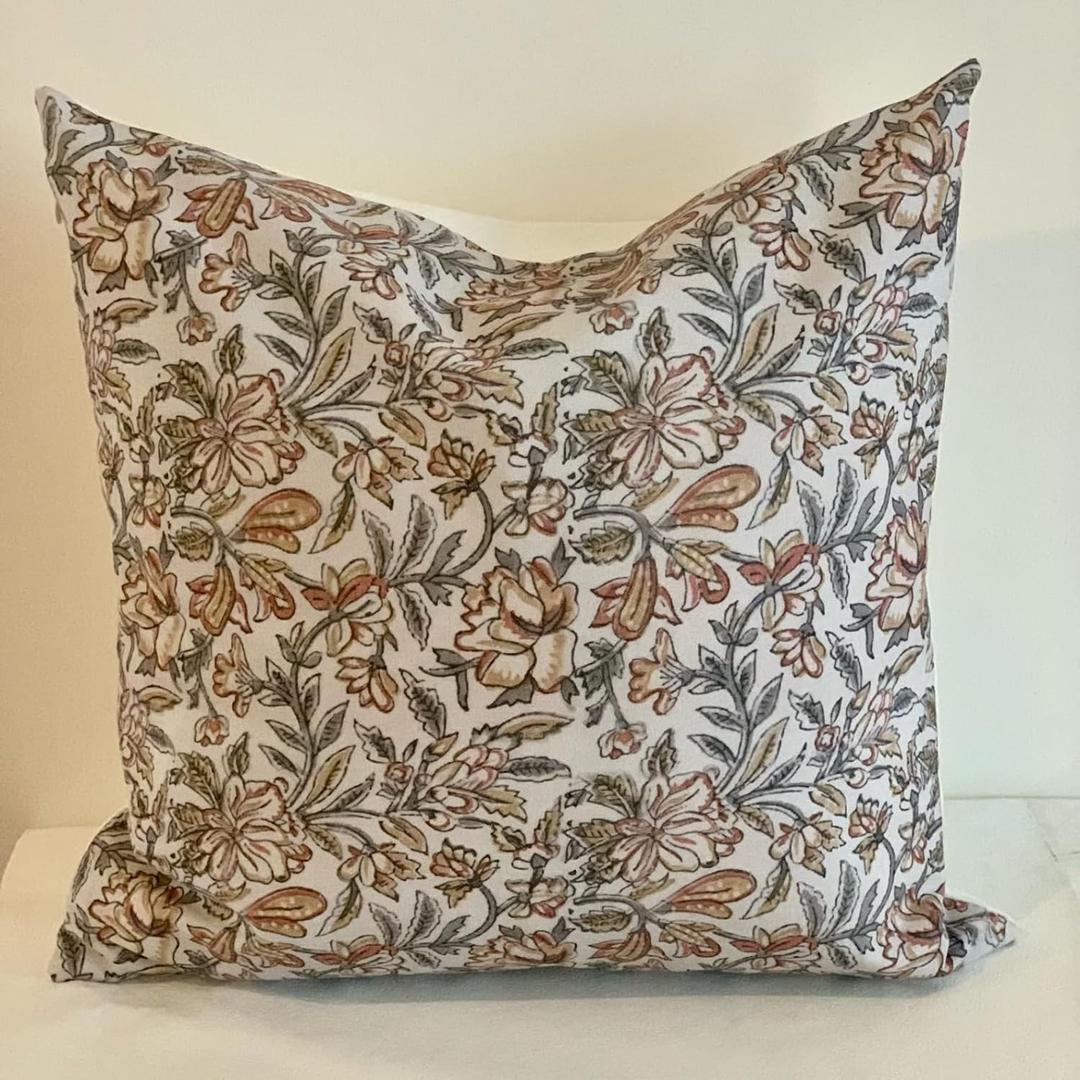 Floral Pillow Covers 20x20 Vintage Block Print Pillow Covers Farmhouse Decorative Couch Pillows for Sofa, Living Room, Neutral Botanical Accent Cushion Cover (Rust tan Mustard, 20X20)
