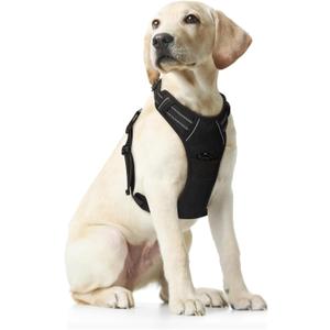Funfox Dog Harness No Pull, Adjustable Pet Vest Harness Black M with Handle, 2 Leash Clips for Daily Walking Easy Control, Soft Durable Reflective Comfortable for Medium Sized Dogs