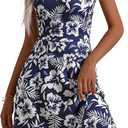 HUHOT Womens Sleeveless V Neck Dress with Pocket Summer Beach Midi Flared Tank Dress, Size M 