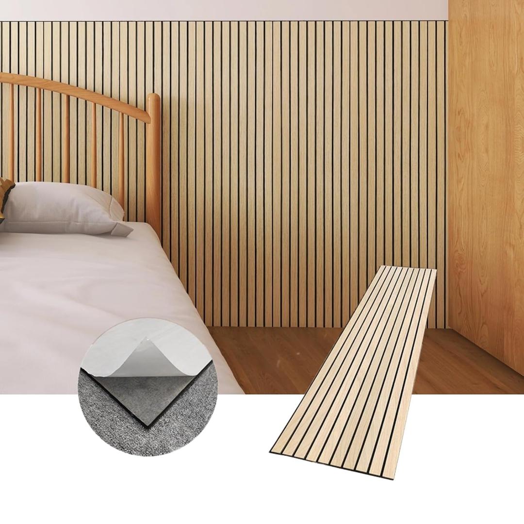 Modern Wood Slat Wall Panels, Peel and Stick Acoustic Panels, Self-Adhesive Wall Covering and Easy Installation, 8-Pack 47.24x11.81in. Natural Wood Finish (Oak)
