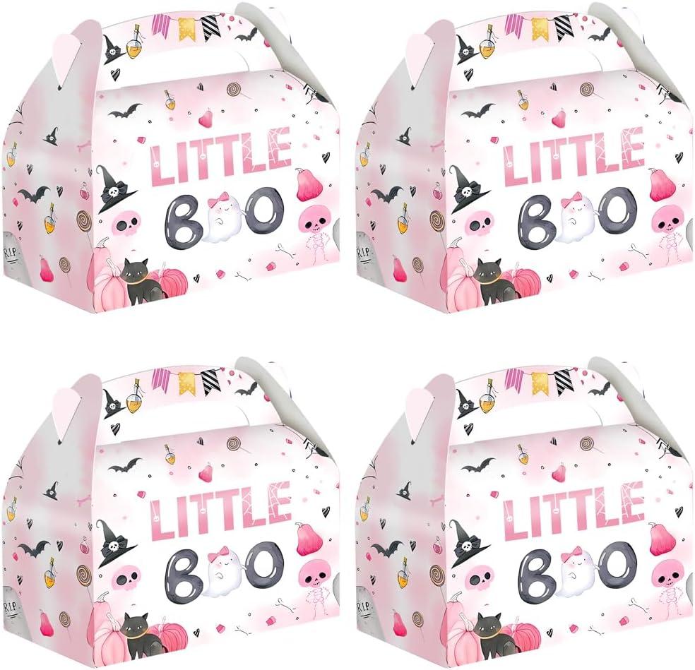 Maijoeyy 16 Pack Halloween Treat Boxes Pastel Little Boo Halloween Goodie Boxes Pink Pumpkin Ghost Bat Cookie Snack Boxes Party Favor Gift Boxes Decorations