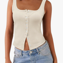 Women Square Neck Crop Tank Tops Sexy Y2K Summer Sleeveless Button Down Fitted Shirts Lace Going Out Camisole Tops S