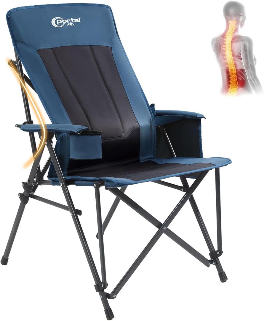Portal Camping Chair with Lumbar Support for Adults Folding Portable High Back Oversized, 400LBS (Blue)