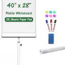Mobile Dry Erase Board, 40x28 inches Magnetic Portable Whiteboard Stand Easel White Board with 25 Sheets Paper Pad, Height Adjustable Flipchart Easel Board for School, Office, Home