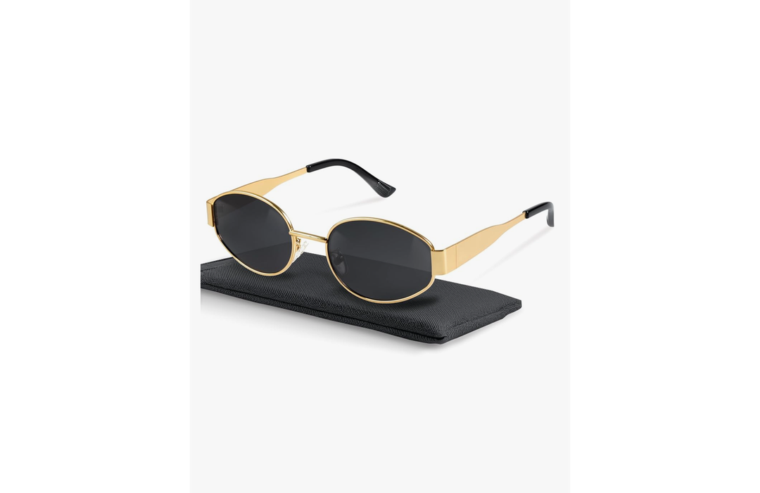livho Retro Polarized Sunglasses - UV400 Protection, Oval Shape, Metal Frames
Color: Grey/Gold