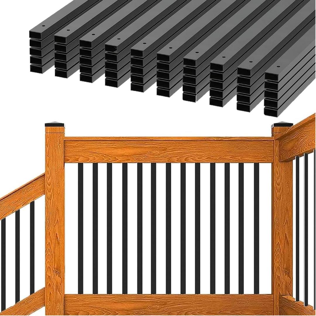 100 Pack Deck Balusters 32 '' Straight Baluster, Black Metal Deck Spindle and Stairs Railing with Screws, Hollow Rectangle Deck Balusters for Deck Railing Porch (32 x1.2x0.4 in)